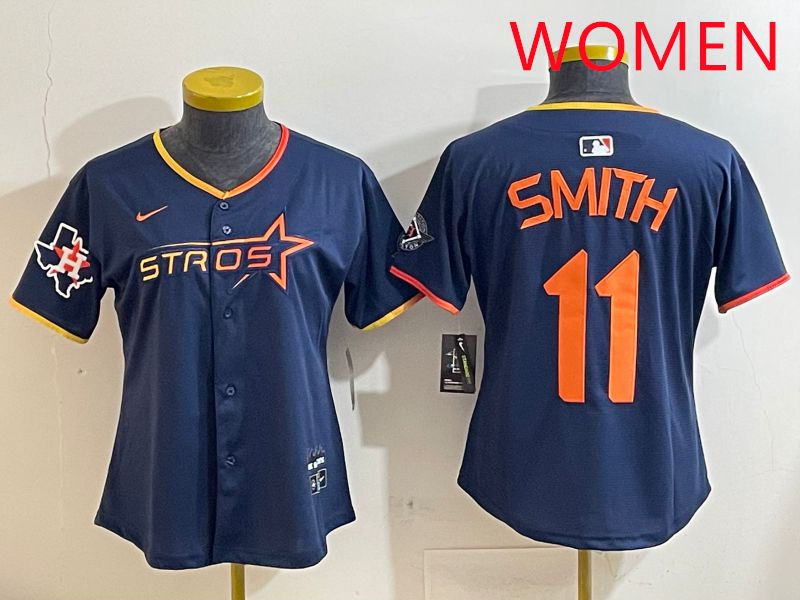 Women Houston Astros #11 Smith Blue three generations Joint Name Nike 2025 MLB Jersey style 11->women mlb jersey->Women Jersey